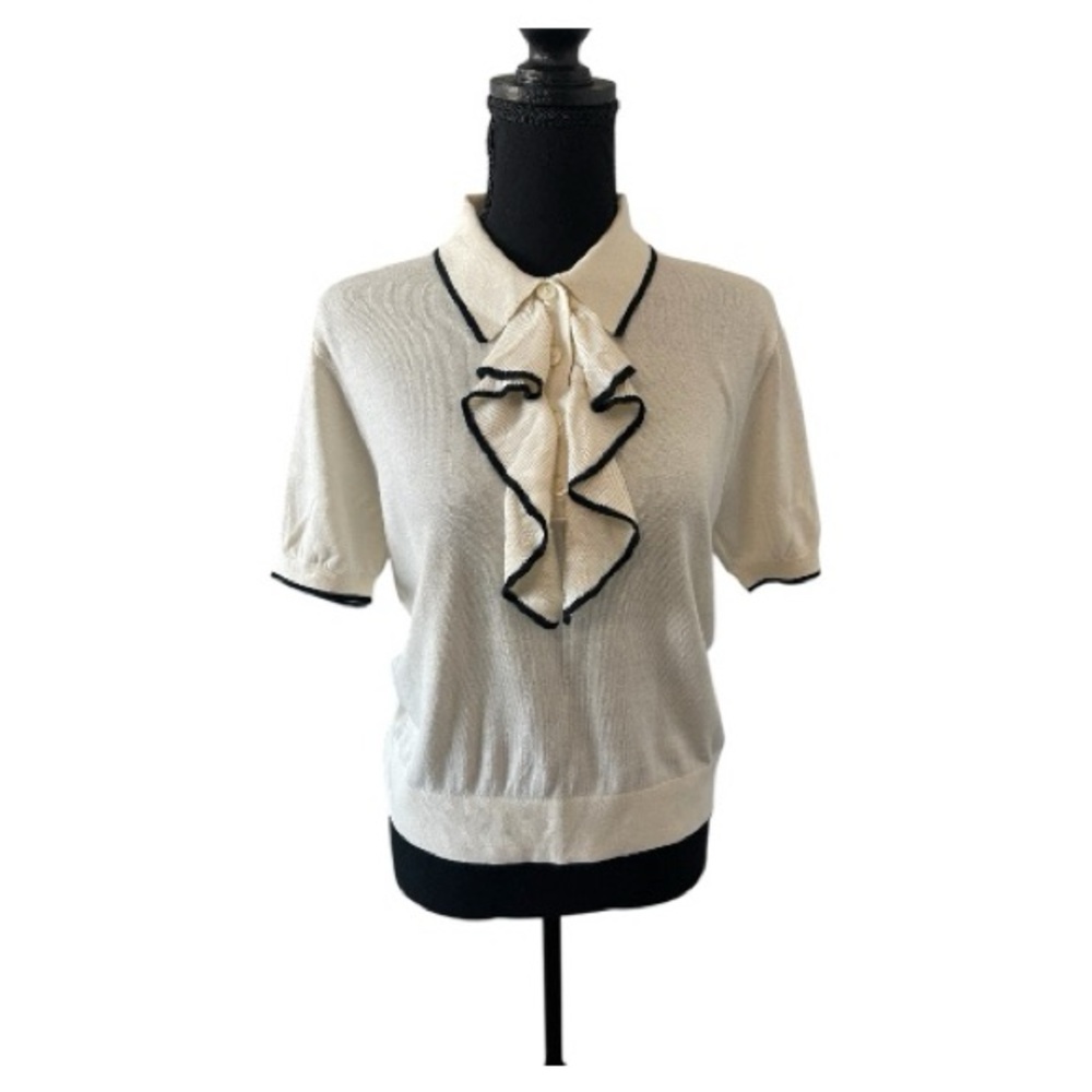Ralph Lauren Ivory Knit Ruffle Polo Top – Size XL l Poshmark - Picture 2 of 6